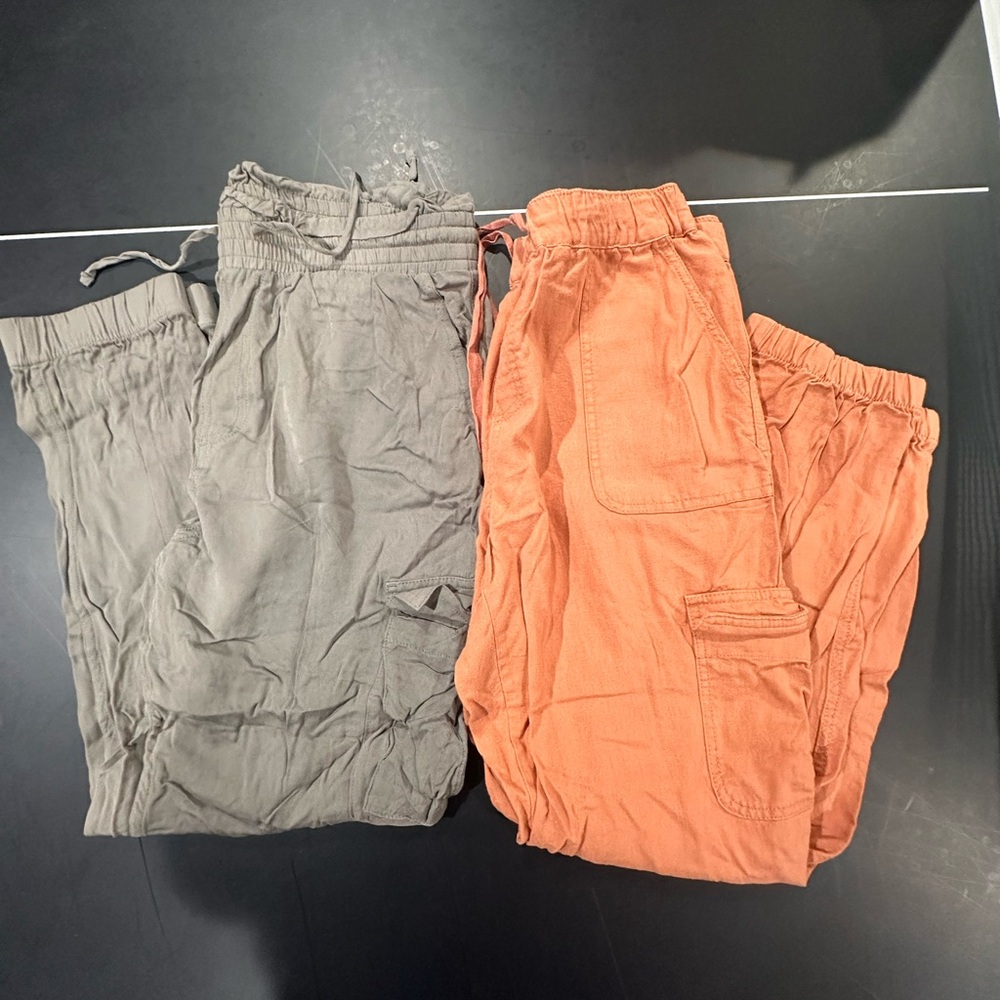 Casual Drawstring Cargo Pants - Gray & Rust Orange